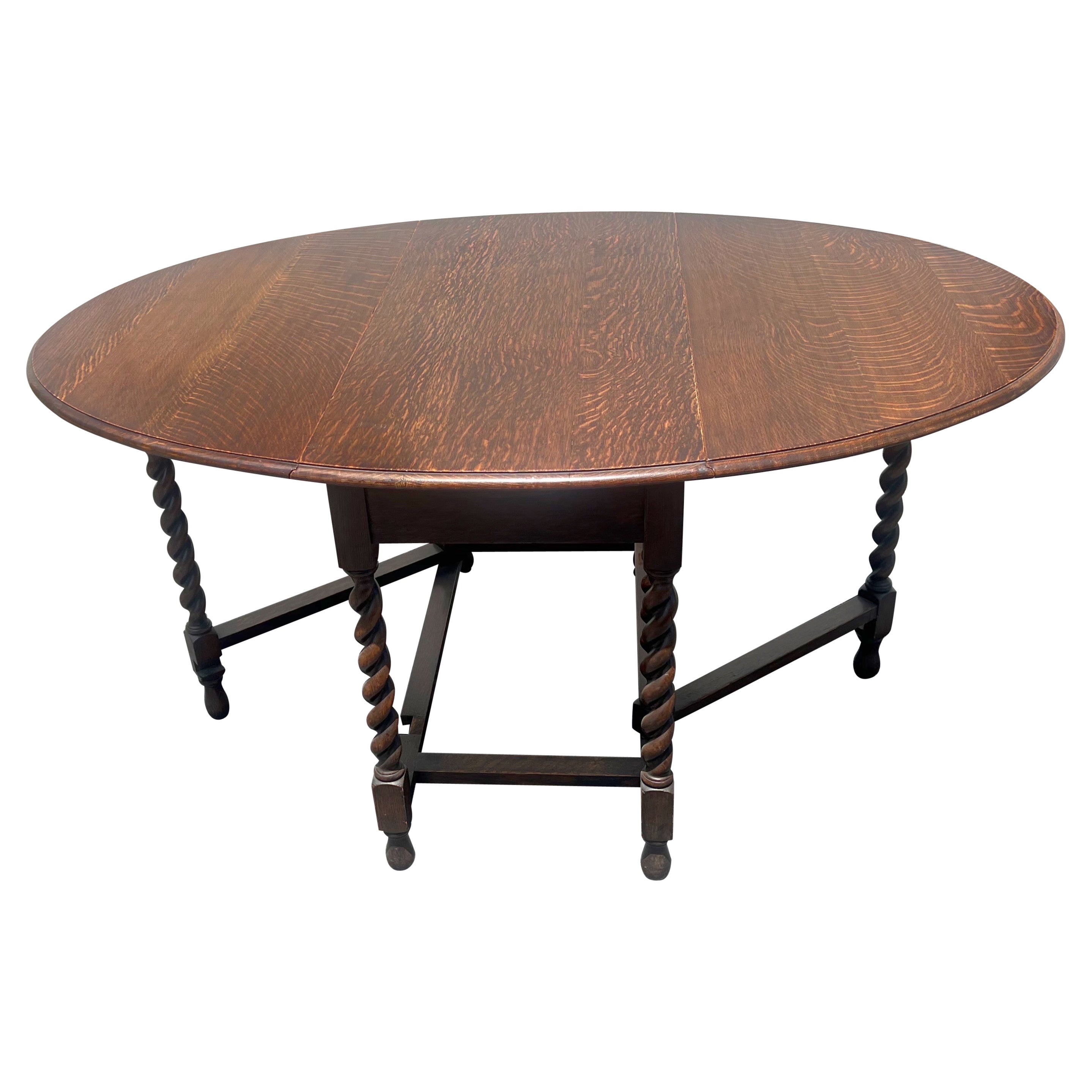 Late 18th Century Antique English Oak Barley Twist Gateleg Table