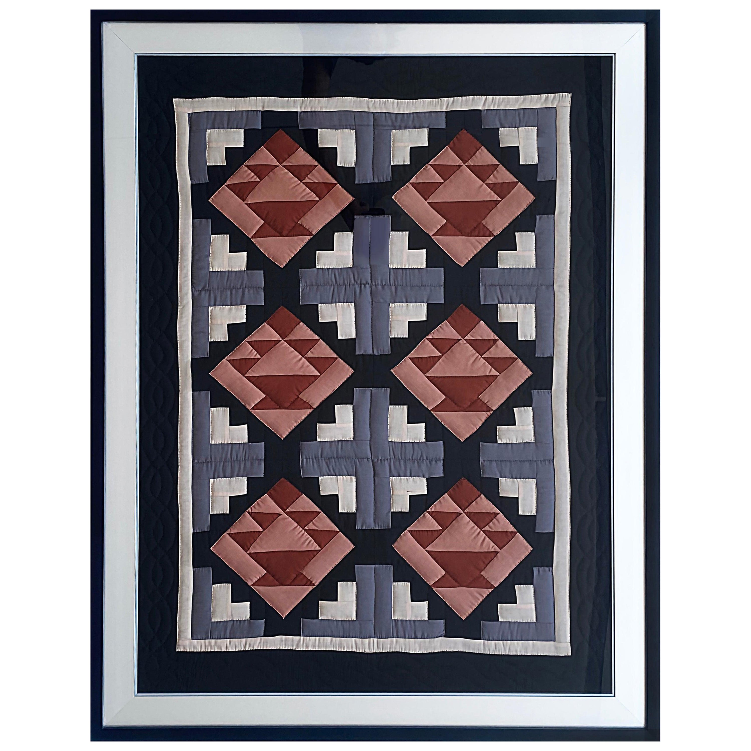 Vintage Framed Quilted Geometric Textile