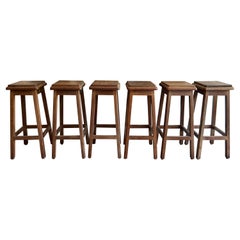 Stunning Set of 6 Mid-Century Modern Studio Craft Solid Walnut Bar Stools