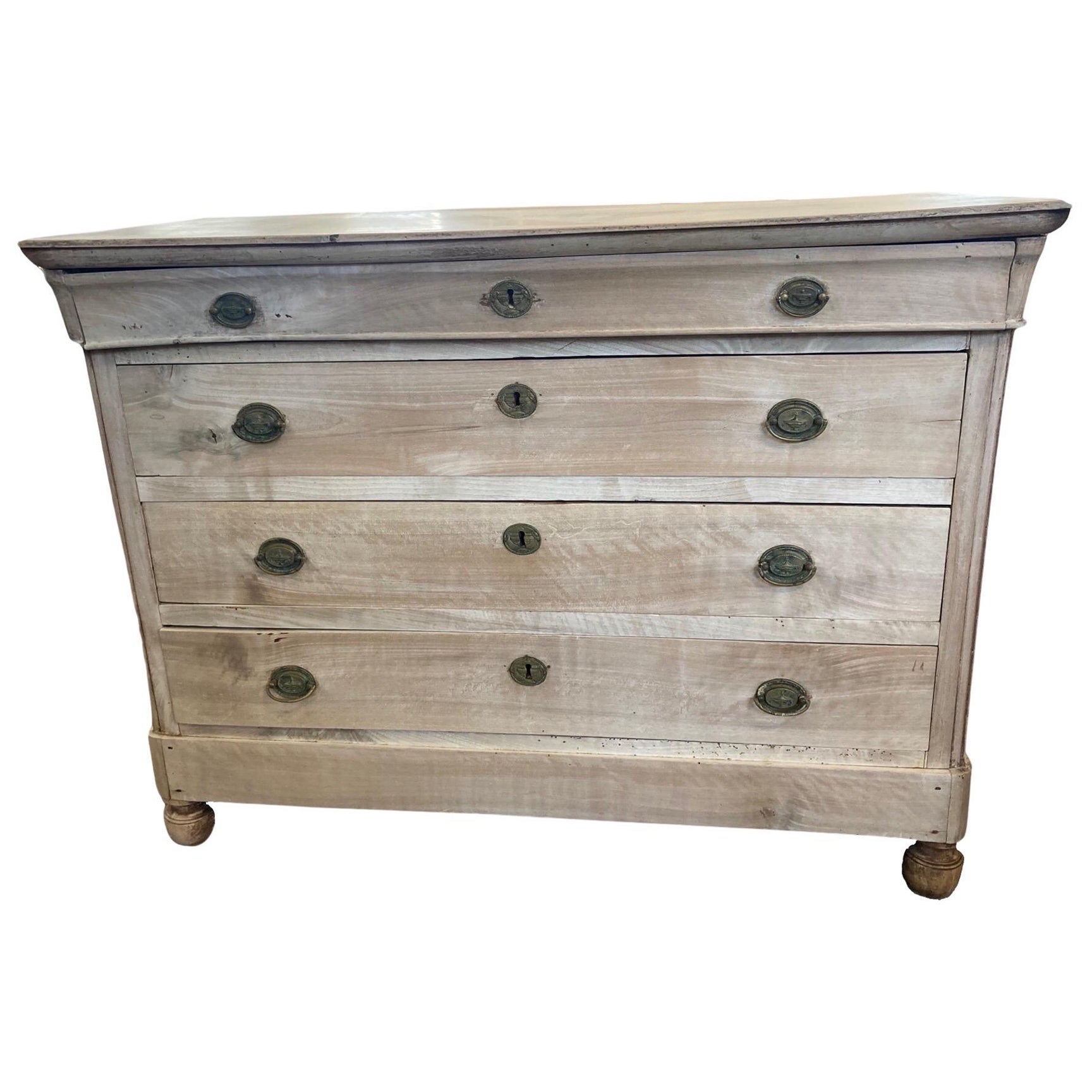 19th Century Italian Bleached Walnut Louis Philippe Commode / Chest of Drawers