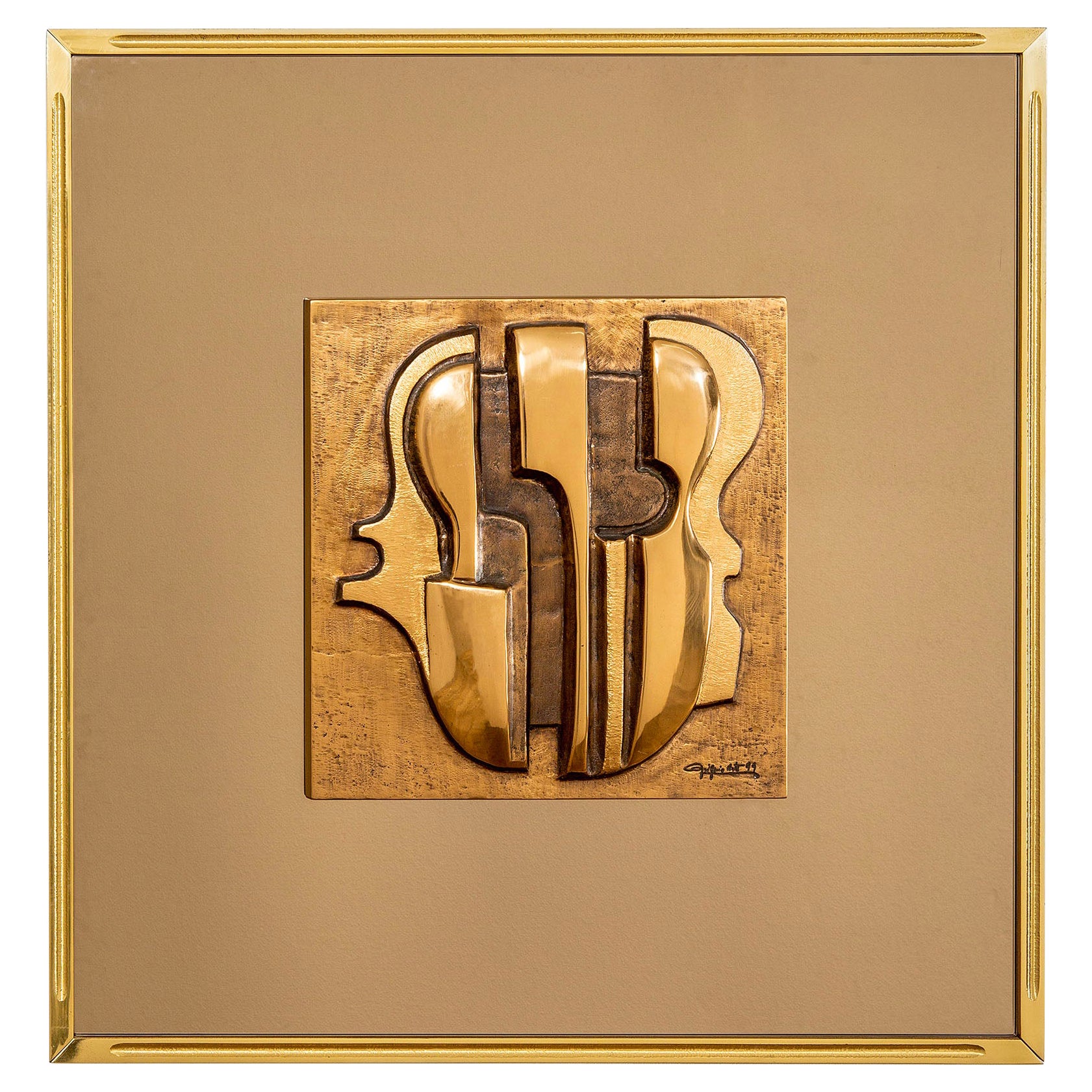 20th Century Luciano Frigerio Mirror "Nubi Sul Mare" in Brass and Bronze, 70s