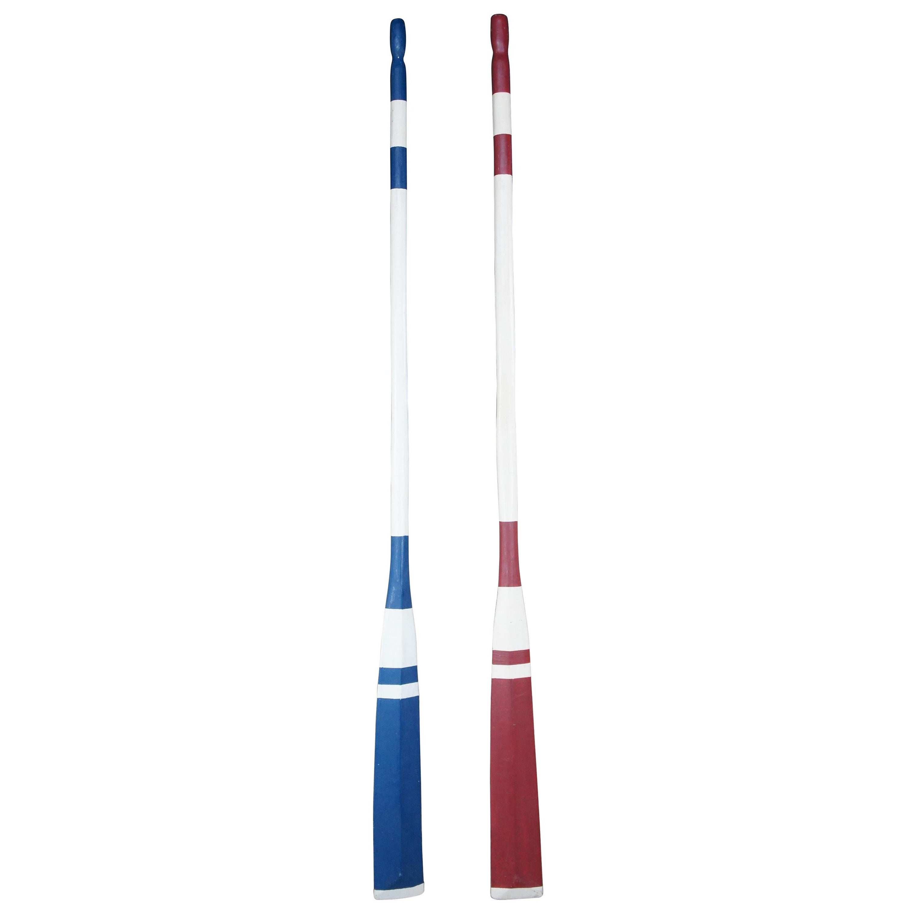 2 Large Decorative Red White & Blue Painted Boat Oars Paddle Nautical Lodge