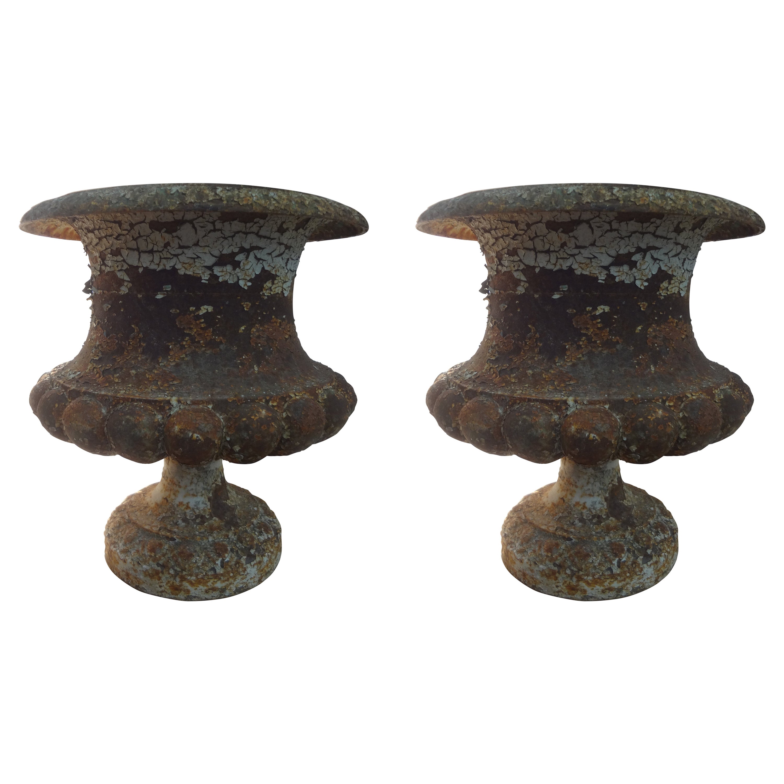 Pair Of 19th Century French Iron Garden Urns For Sale