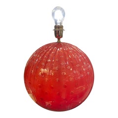 Retro Italian Table Lamp in Coral Murano Glass