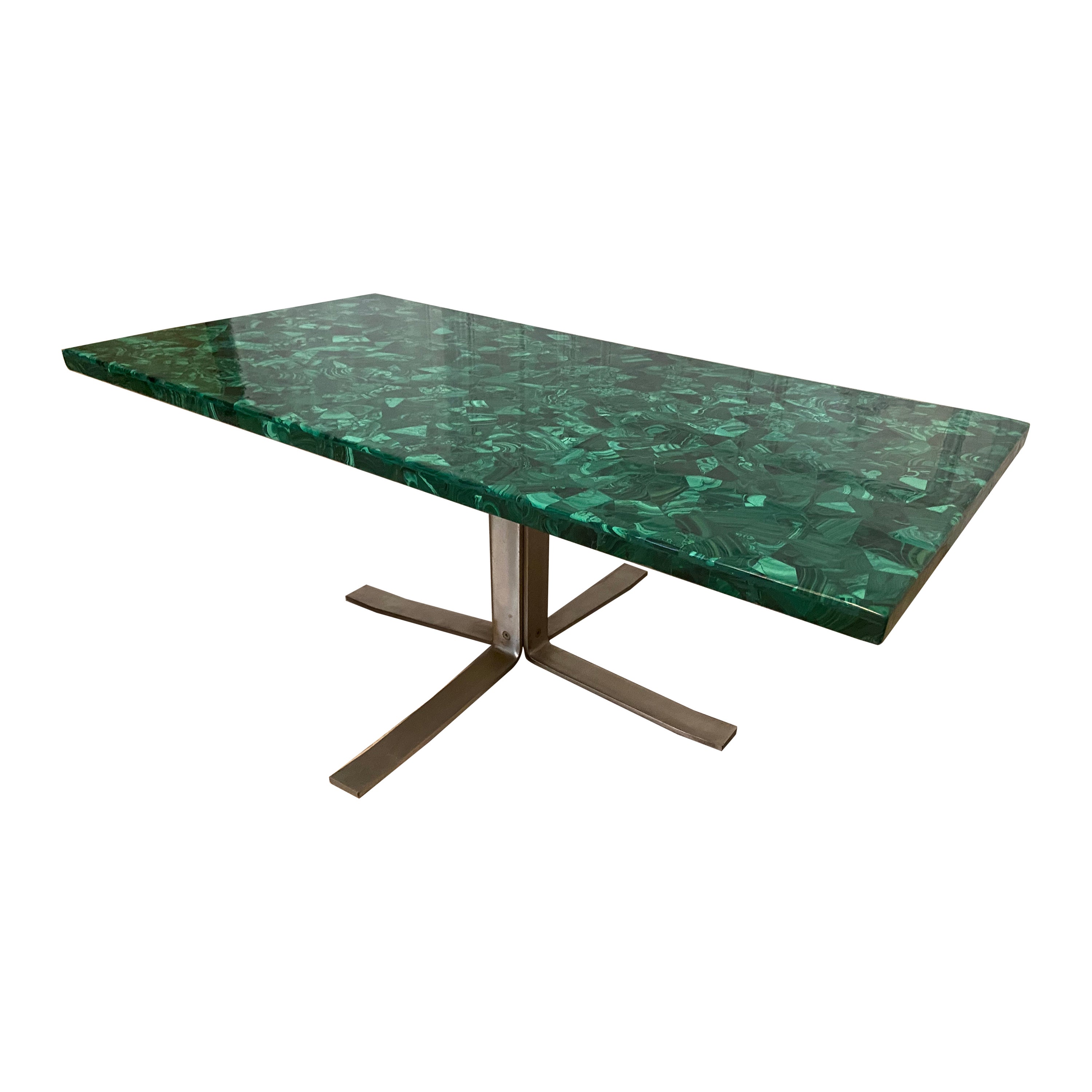 Malachite Coffee Table Produced in the 70s, Good Vintage Condition For Sale