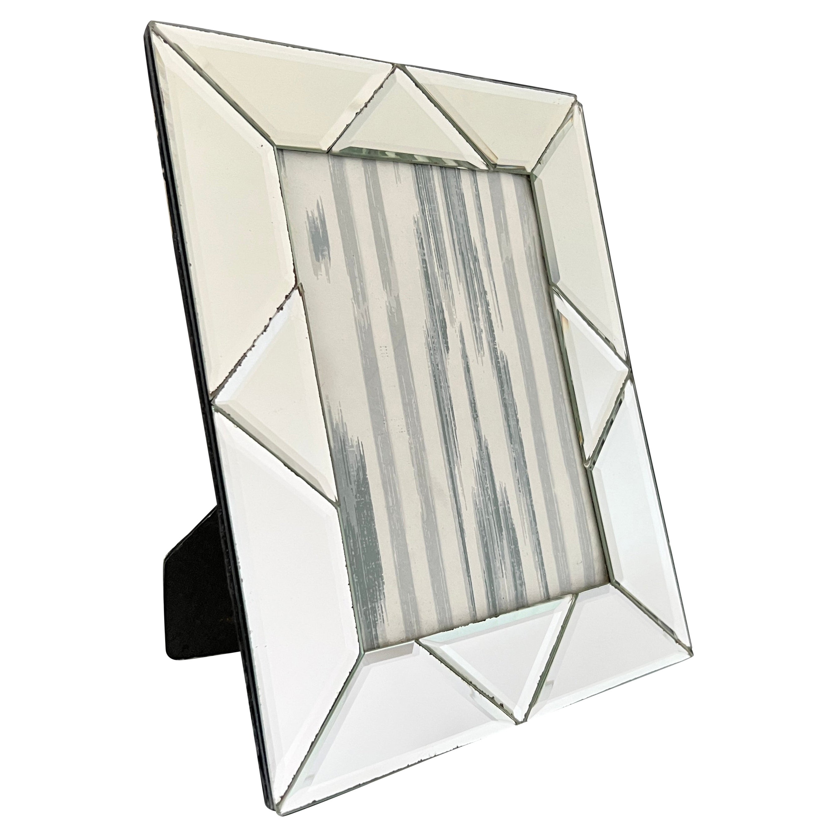 Geometric Mirrored Picture Frame with Faceted Glass, Italy, c. 1980s