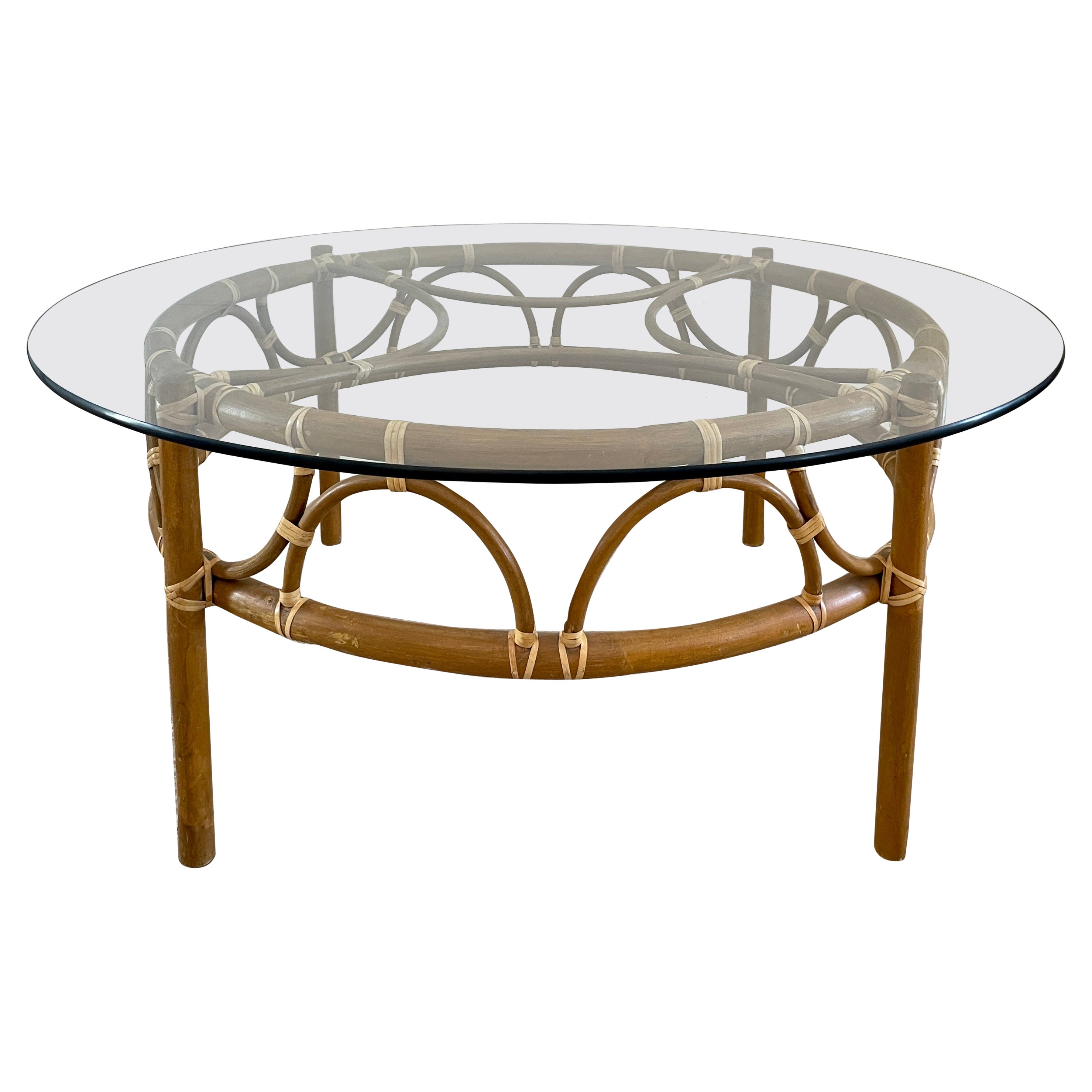 Boho Chic Bamboo Round Coffee Table For Sale