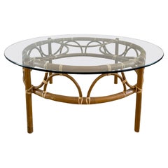 Vintage Boho Chic Bamboo Round Coffee Table
