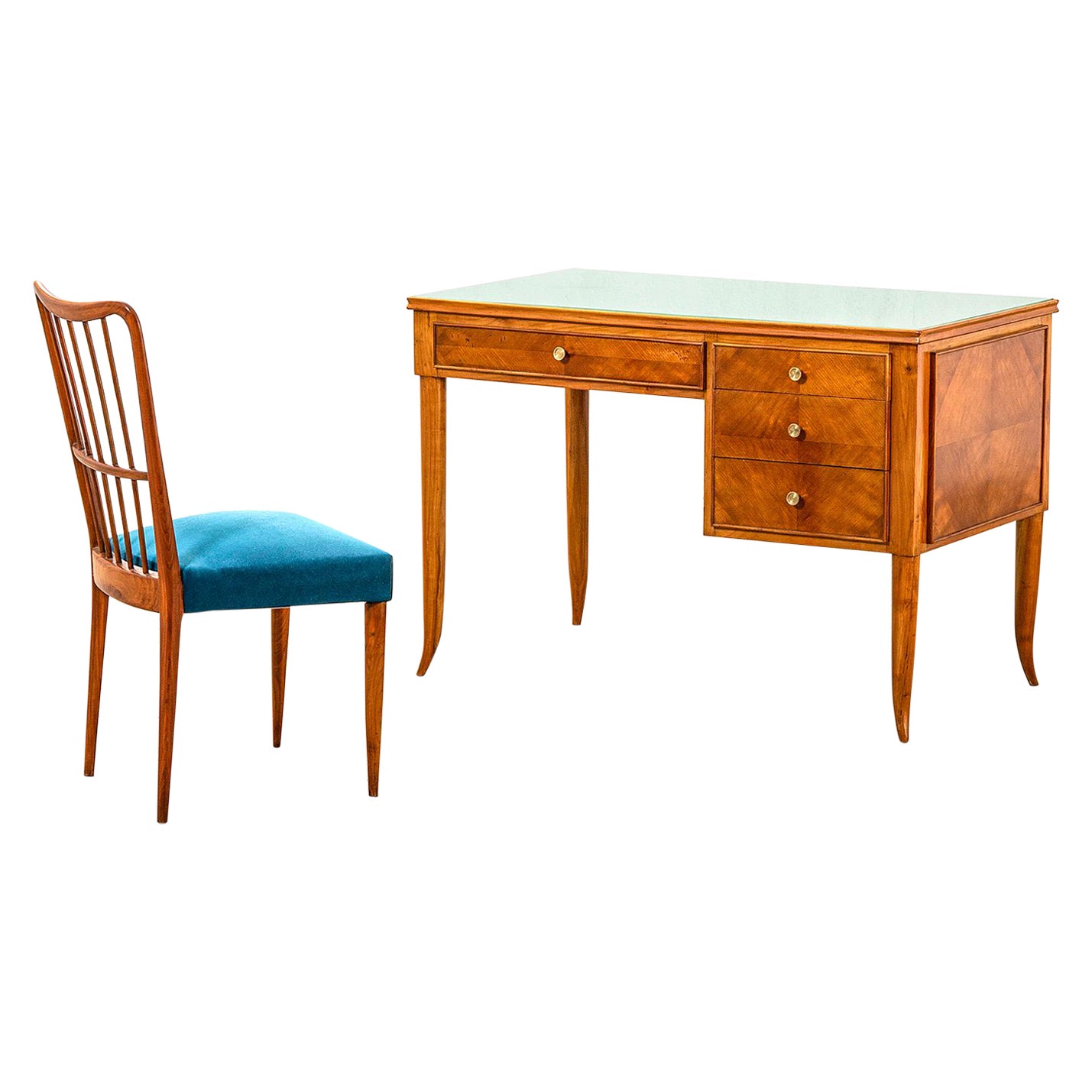 20th Century Paolo Buffa Desk and Chair in Wood for Lietti, 50s For Sale