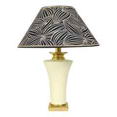 Maison Le Dauphin Midcentury Brass & Porcelain Table or Side Lamp, France, 1970