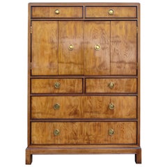 1970s Drexel Heritage Hollywood Regency Burlwood & Brass 6 Drawer Tall Dresser