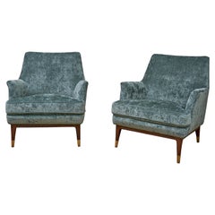 Lysberg and Hansen Teal Velvet Lounge Chairs