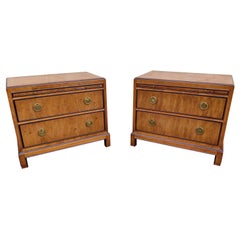 Retro Pair of 1970s Drexel Heritage Hollywood Regency Burlwood & Brass Nightstands