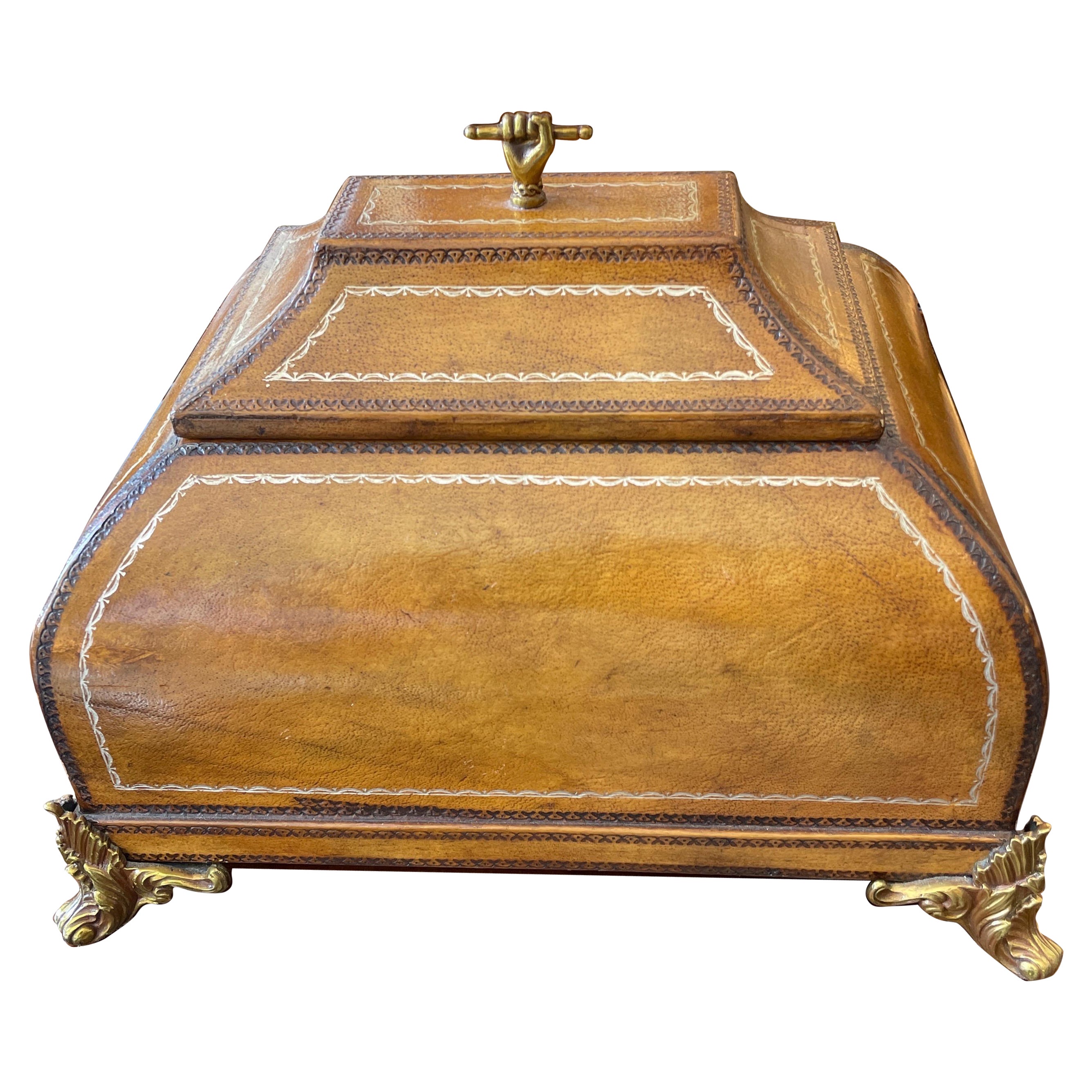 Antique French Brass Embossed Detailing Decorative Footed Box For Sale