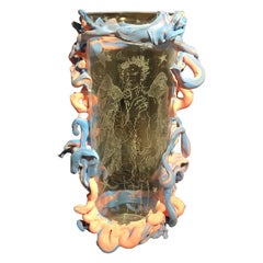 Flaminia Veronesi Etched Murano Glass Vase with Appliqués