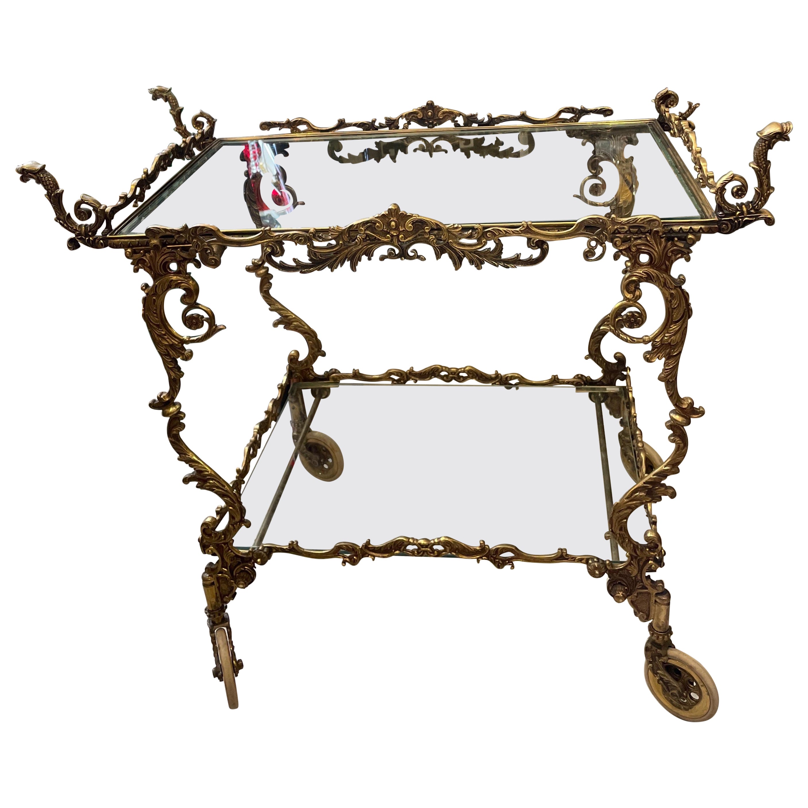 Vintage Italian Brass Rococo Bar Cart