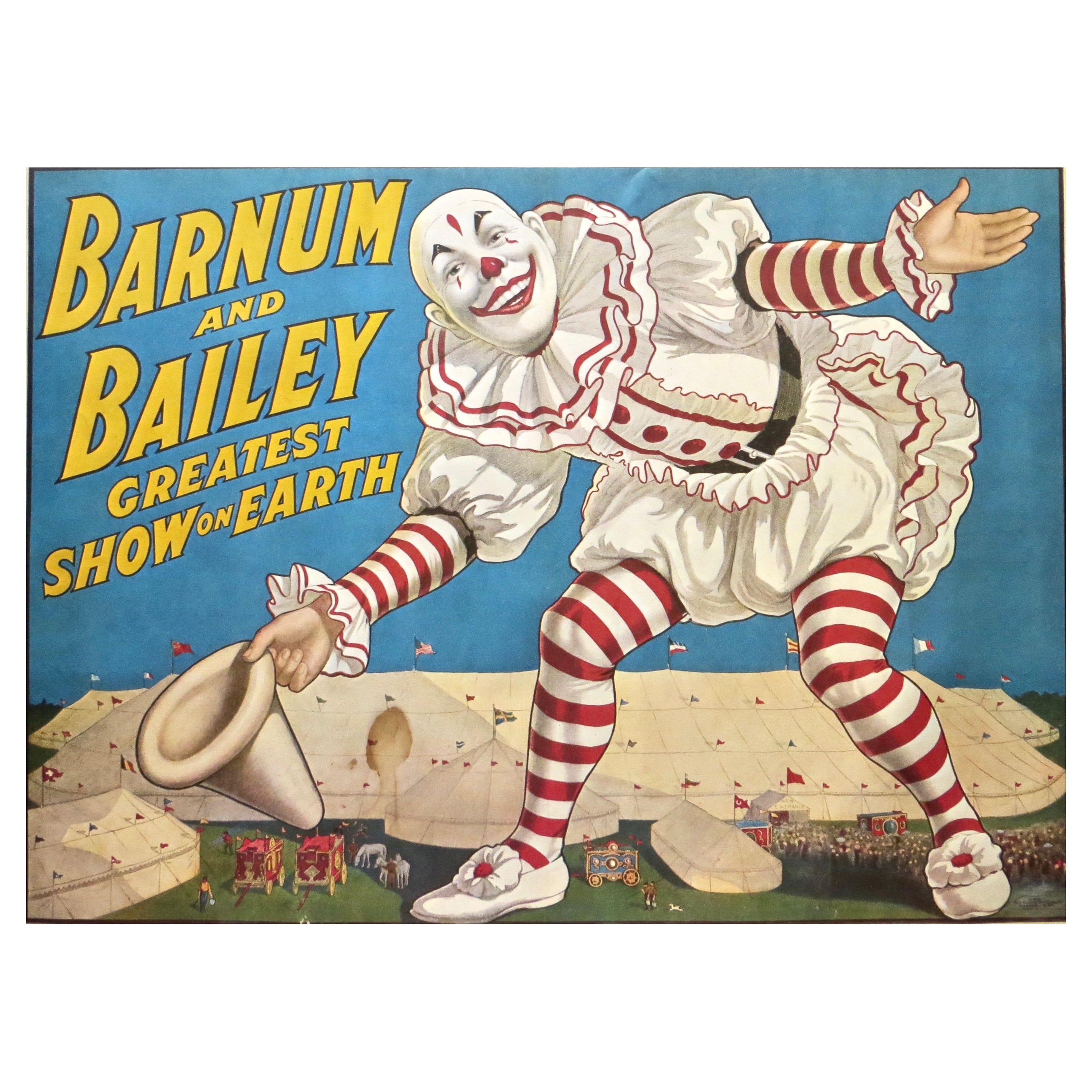 Circus Poster by Ringling Bros., circa 1971, "Clown Standing over Tents" For Sale