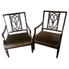 Pair of Hollywood Regency or George lll Walnut Chairs in Mohair