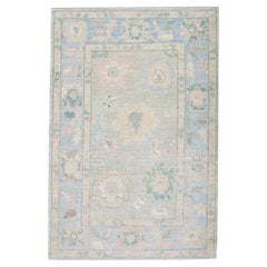 Multicolor Floral Pattern Handwoven Wool Turkish Oushak Rug 4'1" x 6'1"
