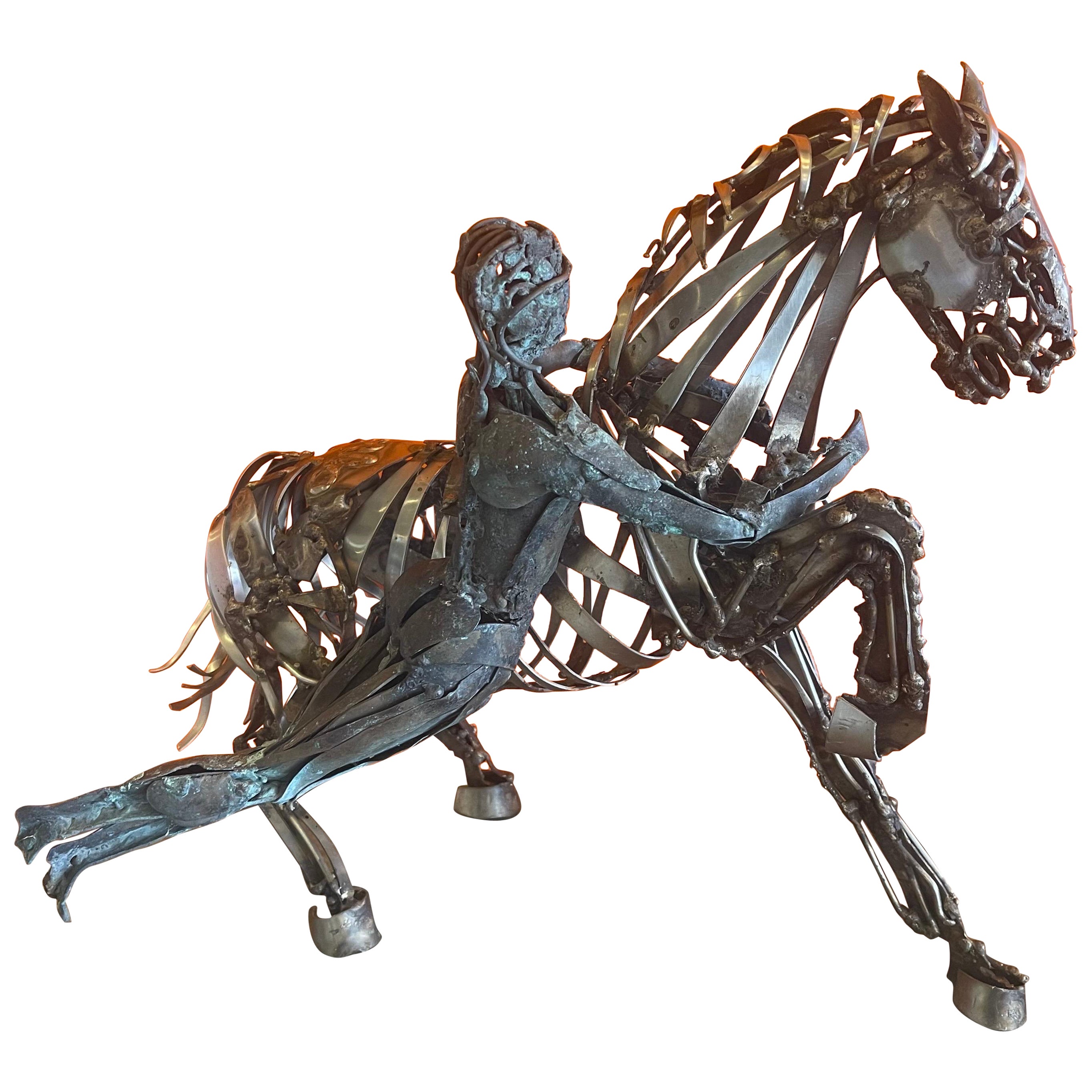 Welded Metal Horse Sculpture by J. Rivas in the Style of Jiang Tie-Feng For Sale