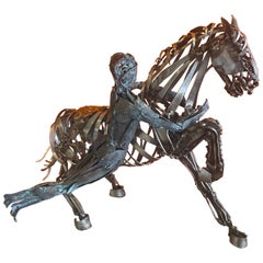 Welded Metal Horse Sculpture by J. Rivas in the Style of Jiang Tie-Feng
