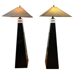 1970 Black Lacquer Lucite Pyramid Floor Lamp attributed to Karl Springer