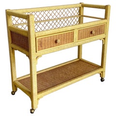 Boho Chic Henry Link Wicker Rattan Bar Cart on Casters