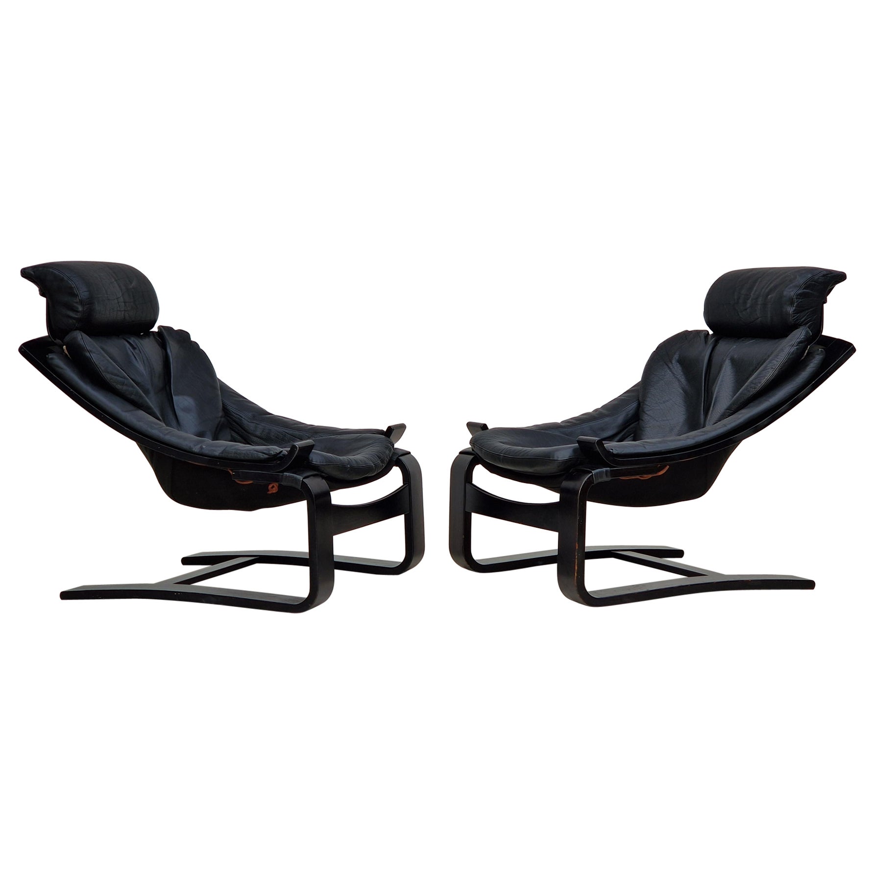 Design suédois des années 1970 par Ake Fribyter pour Nelo, ensemble de deux chaises longues Kroken.