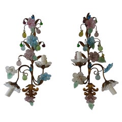 Vintage One of kind French Colourful Murano Glass Flowers & Drops Sconces, circa 1930
