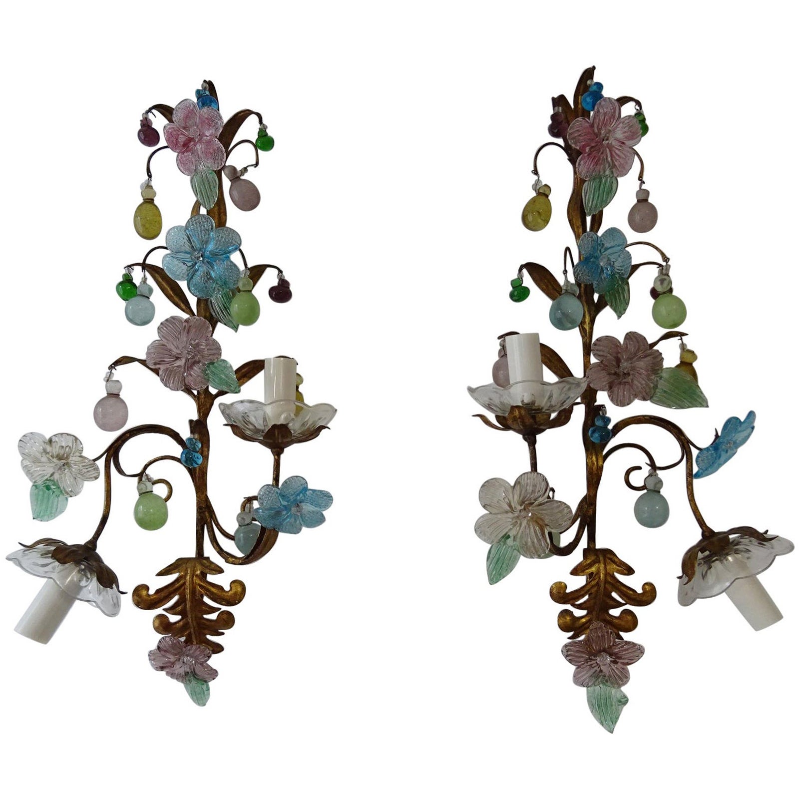 Un esemplare unico di fiori e gocce in vetro di Murano colorato francese, 1930 circa