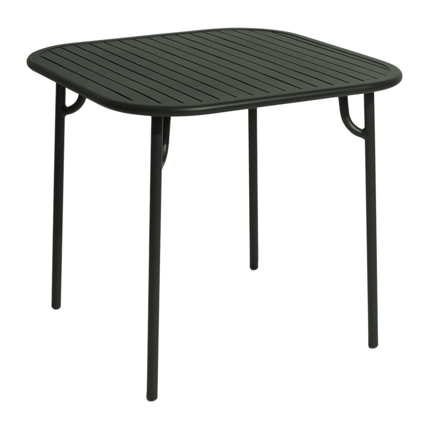 Petite Friture Week-End Square Dining Table in Glass Green Aluminium with Slats For Sale