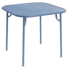 Petite table de salle à manger carrée de la semaine Friture en aluminium bleu azur avec lattes