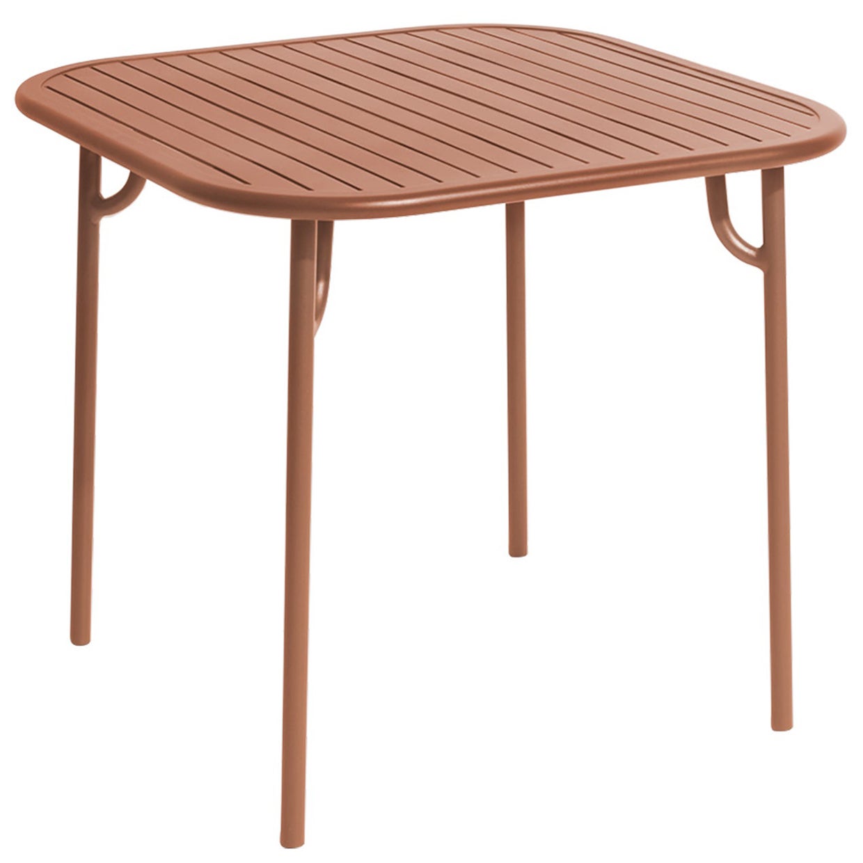 Petite table de salle à manger carrée de la semaine Friture en aluminium terre cuite avec lattes en vente
