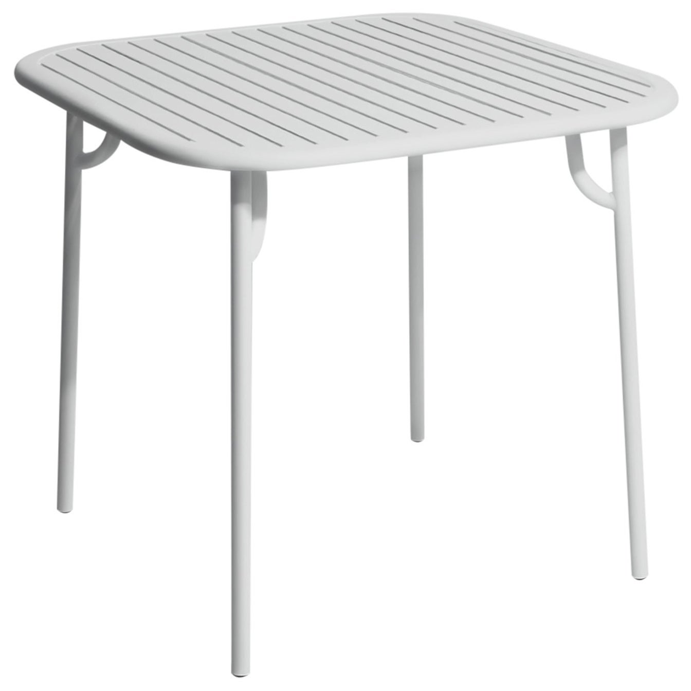 Petite table de salle à manger carrée Friture Week-end en aluminium gris perlé avec lattes en vente