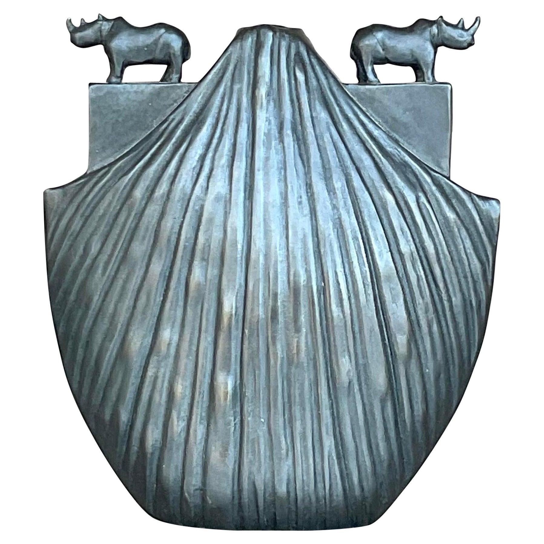 Vintage Boho Bronze Rhino Vase For Sale