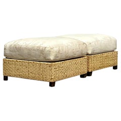 Vintage Coastal McGuire Limited Edition Wide Ribbon Rattan Ottomans - a Pair