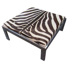 Large Zebra Hide & Chrome Ottoman/Bench