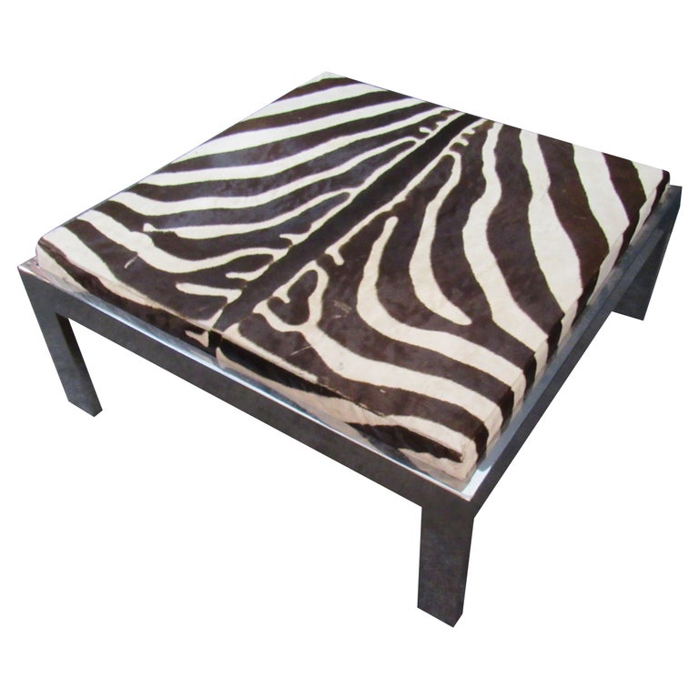 Large Zebra Skin and Chrome Ottoman/Bench For Sale at 1stDibs