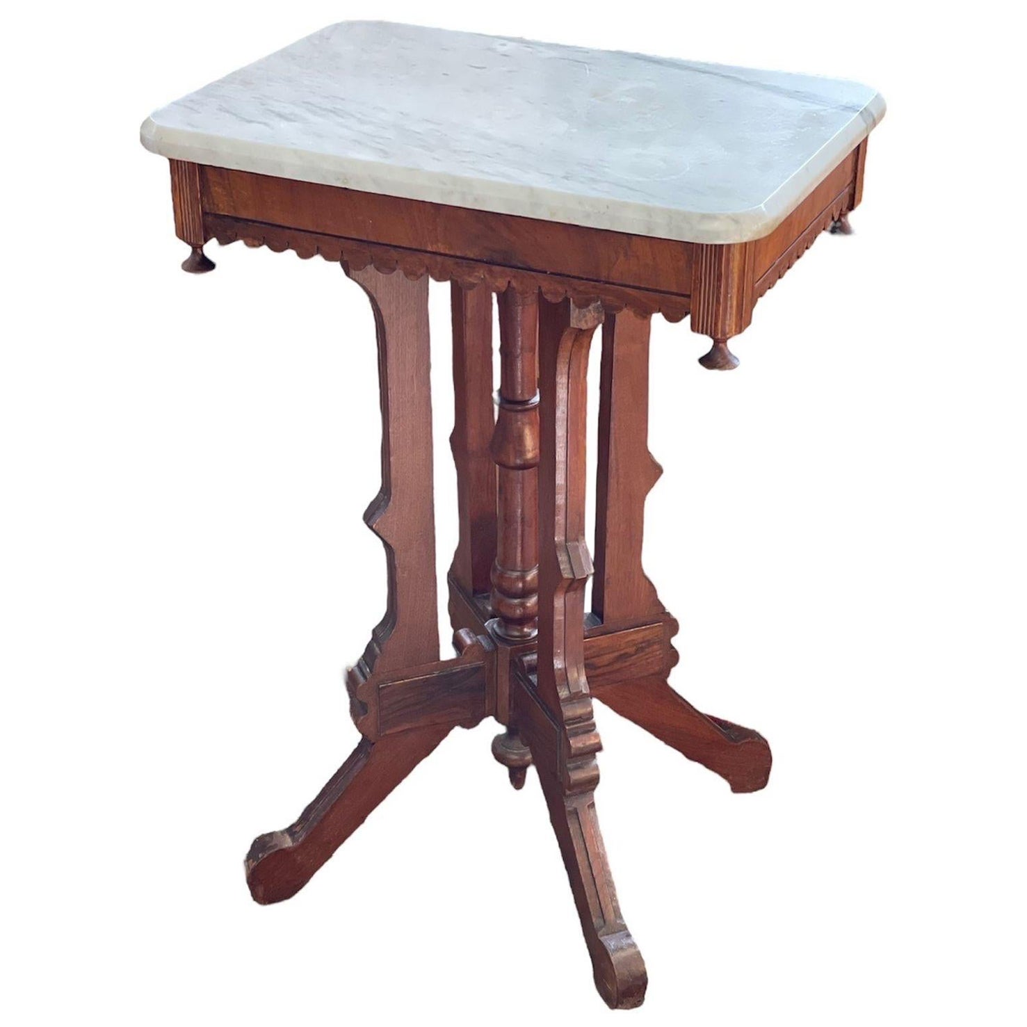 Vintage Table with Stone Top and Casters