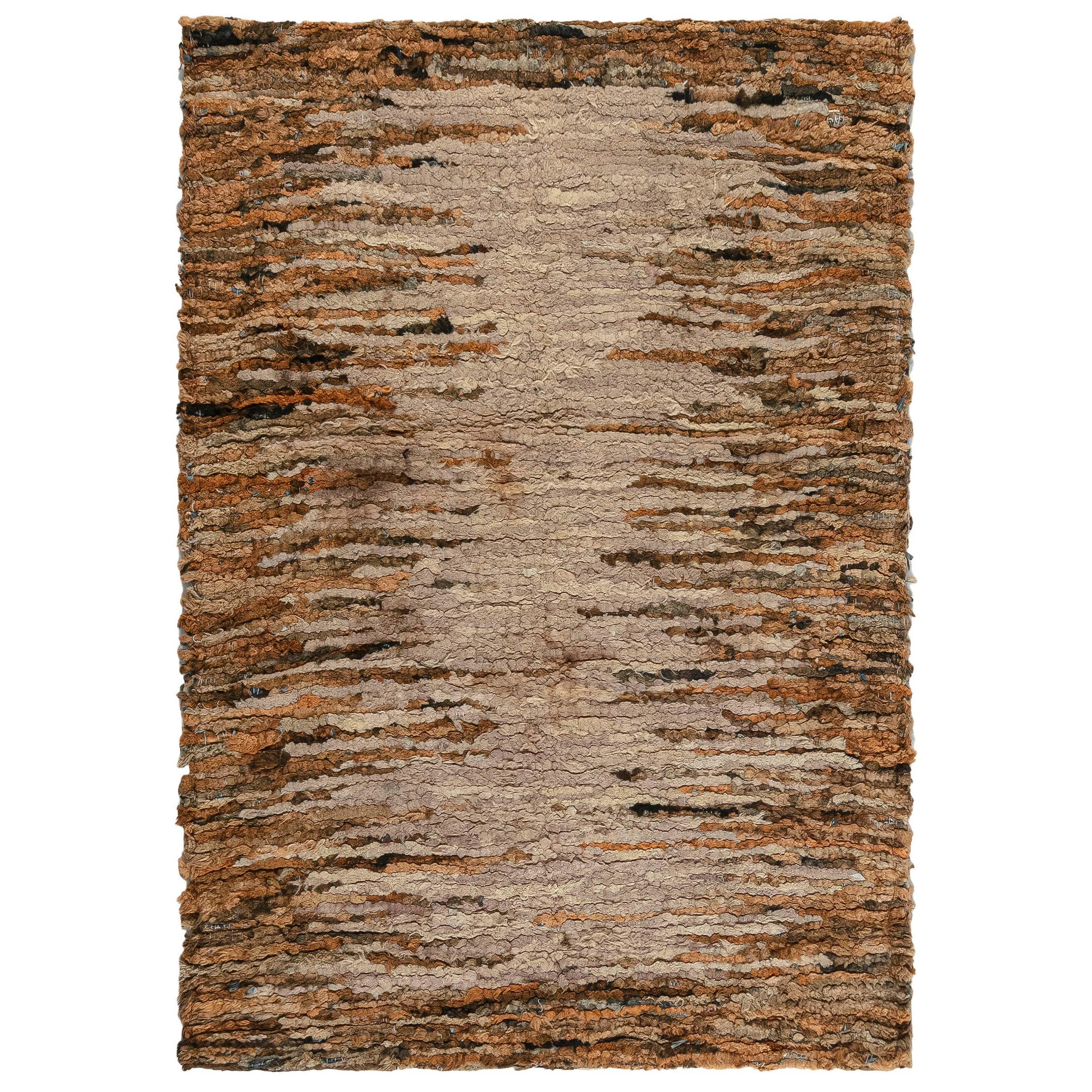 Midcentury Hand Knotted Wool Rag Rug