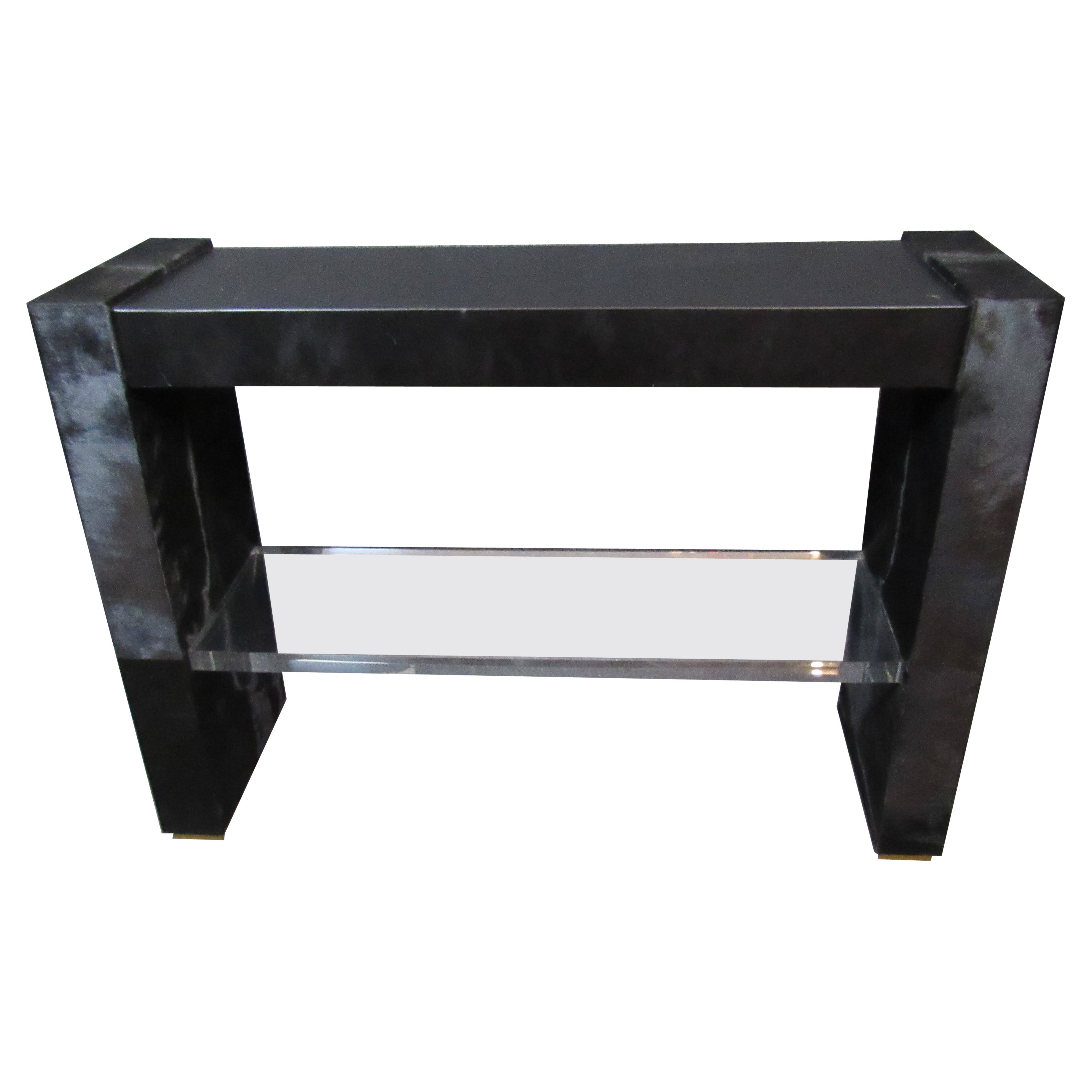 Lucite and Horsehide Console Desk For Sale