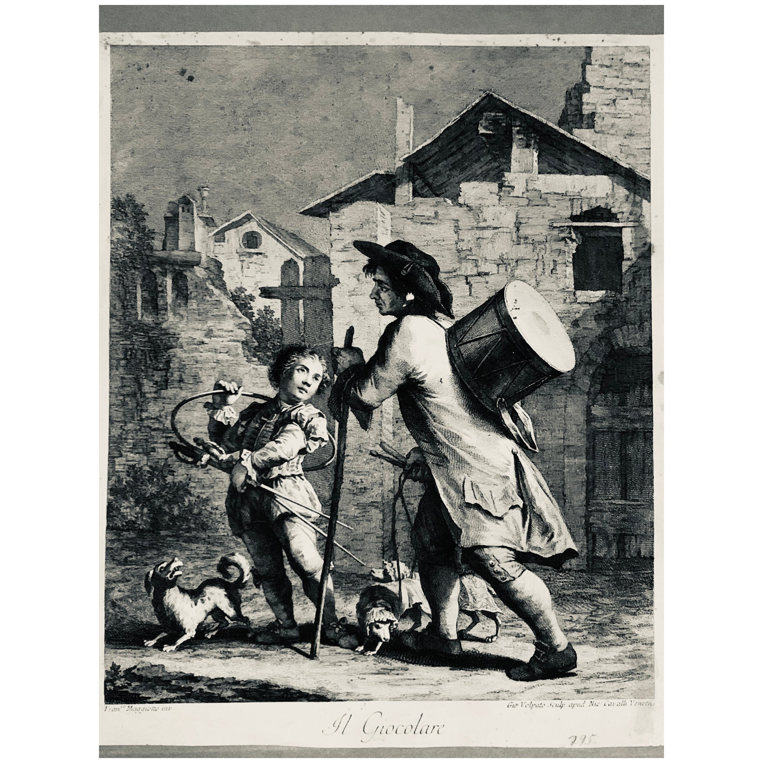 'Il Giocolare' Travelling Young Juggler + Drummer  Antique Original Copper Plate For Sale