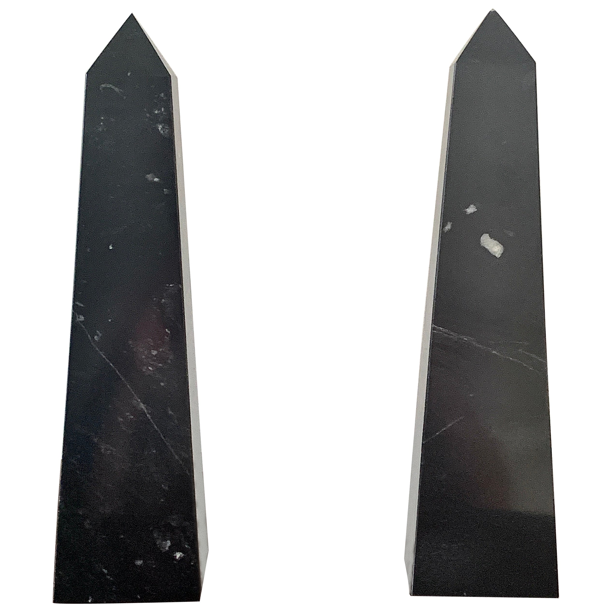 Neoclassical Solid Marble Black and Gray Obelisks, Pair