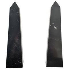 Neoclassical Solid Marble Black and Gray Obelisks, Pair