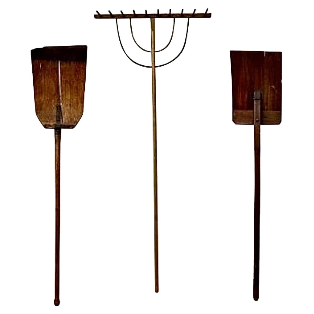 Late 19th Century Wooden Garden Tools, Set of Three For Sale