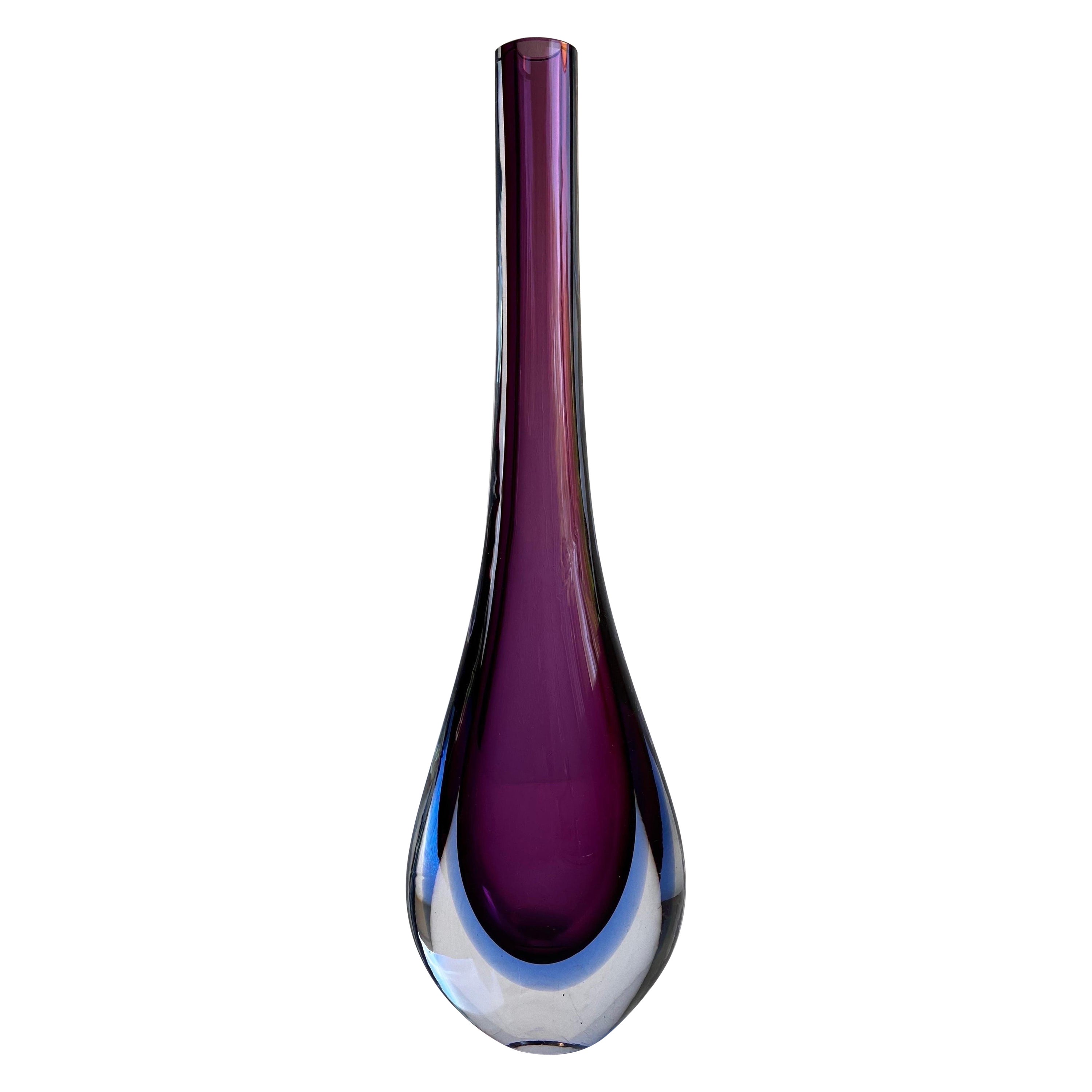 Murano Glass Sommerso Stem Vase For Sale