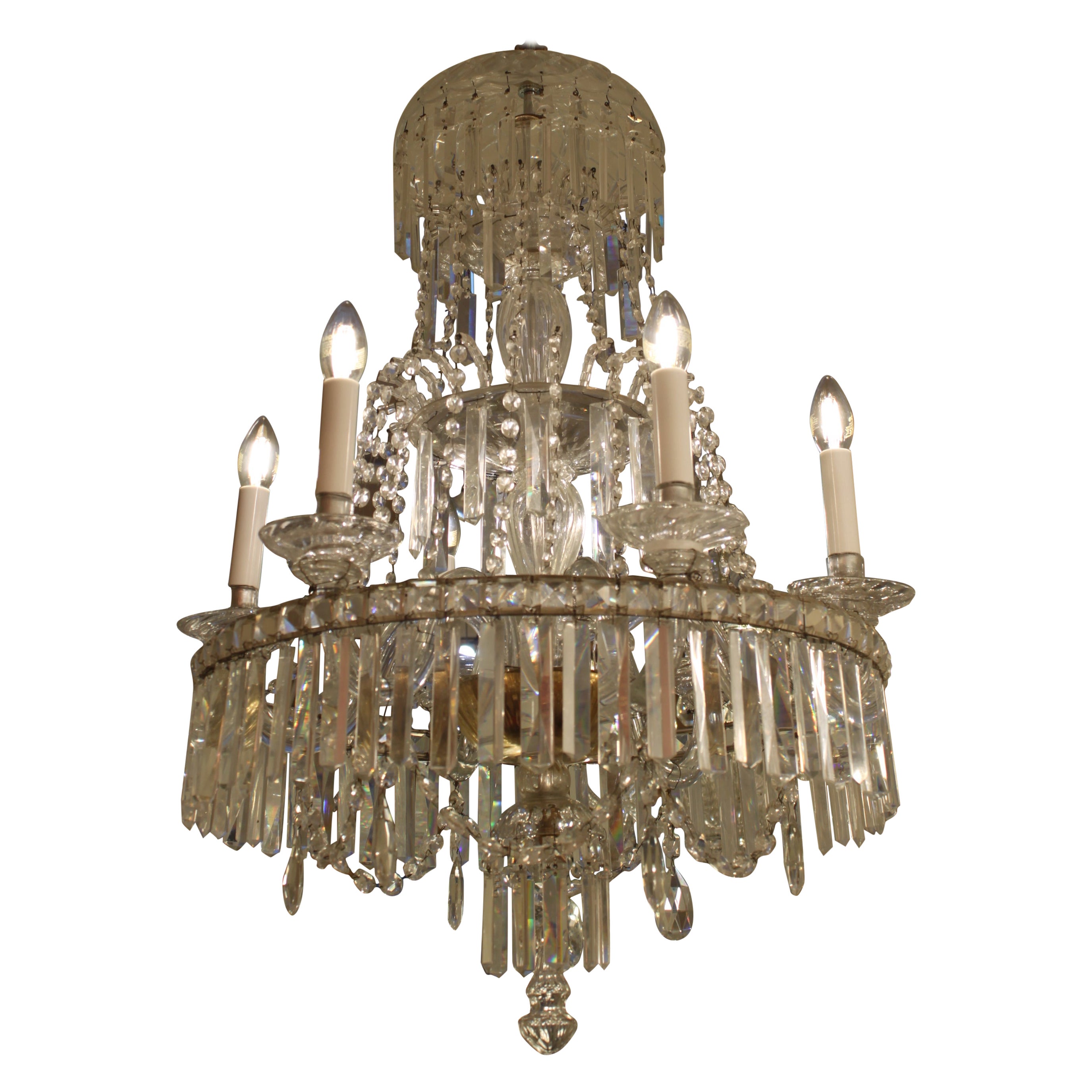 Beautiful French Crystal Prism and Drop 6 Arm Chandelier For Sale