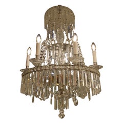 Antique Beautiful French Crystal Prism and Drop 6 Arm Chandelier