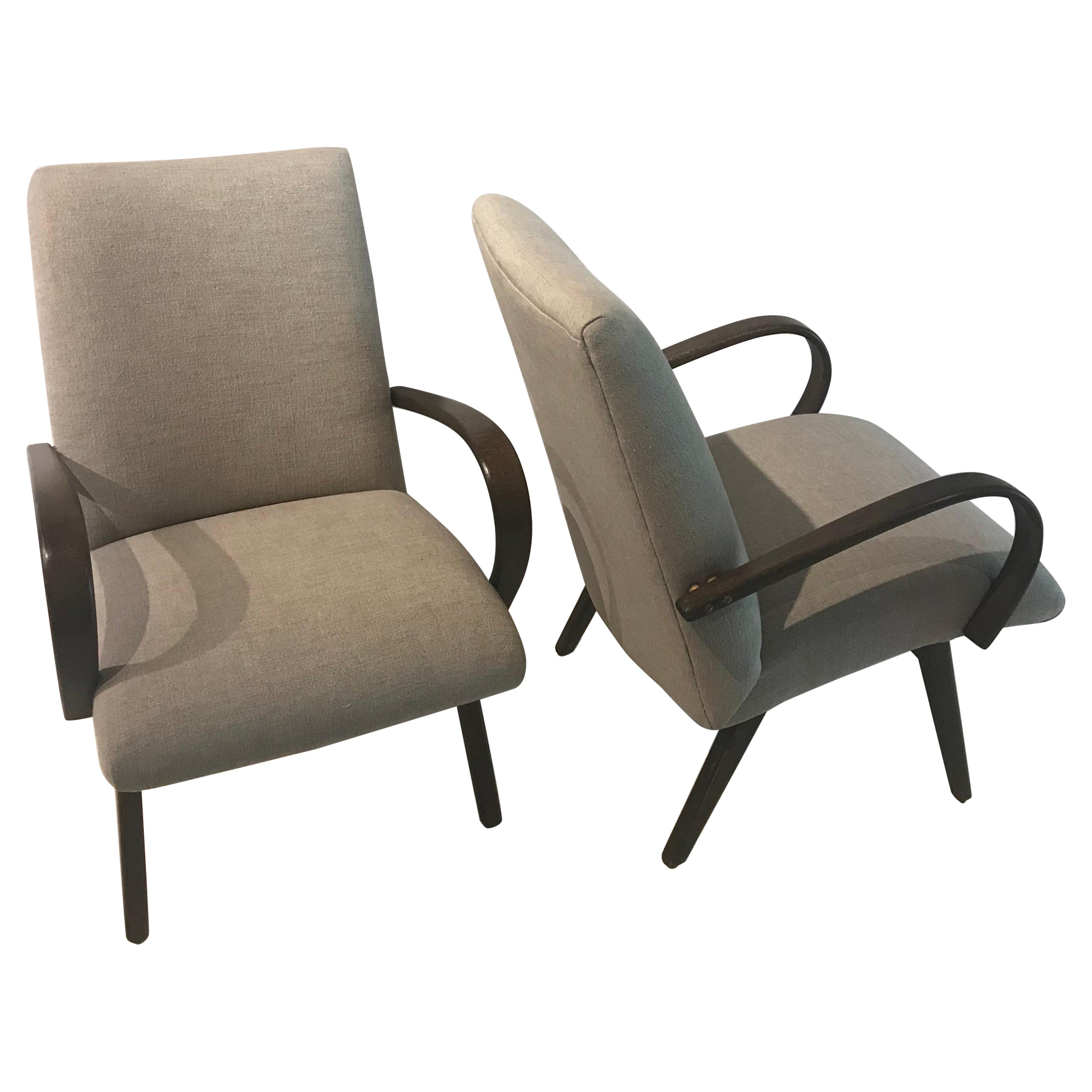 Pair of Early 20th Century Danish Lounge Chairs Reimagined in Belgian Linen For Sale