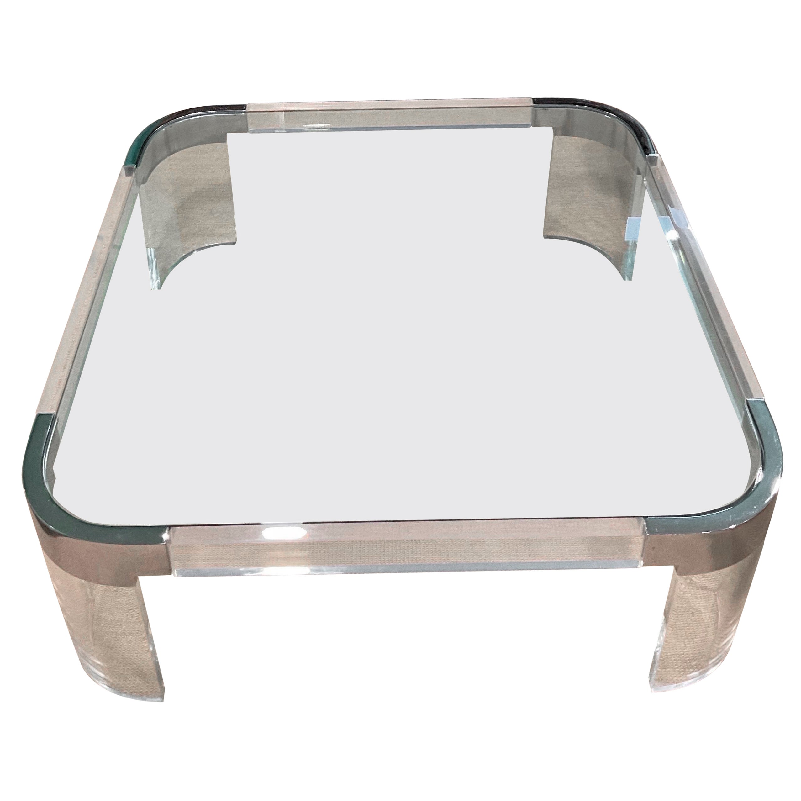 Iconic Charles Hollis Jones Chrome and Lucite Waterfall Coffee Table For Sale